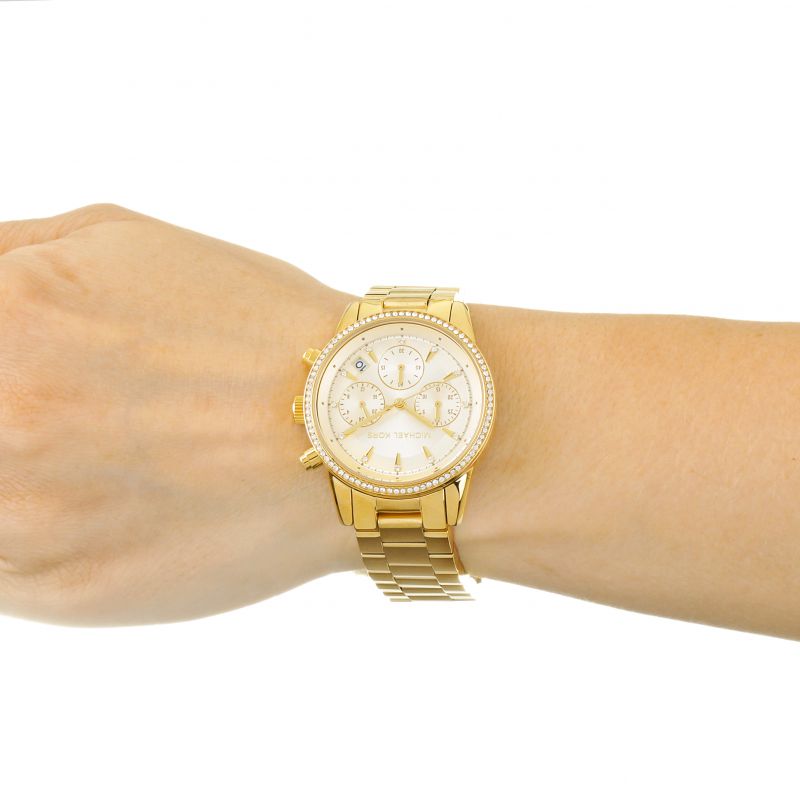 Buy Michael Kors Ritz Chronograph Gold Dial Gold Steel Strap Watch for Women - MK6356 in Pakistan
