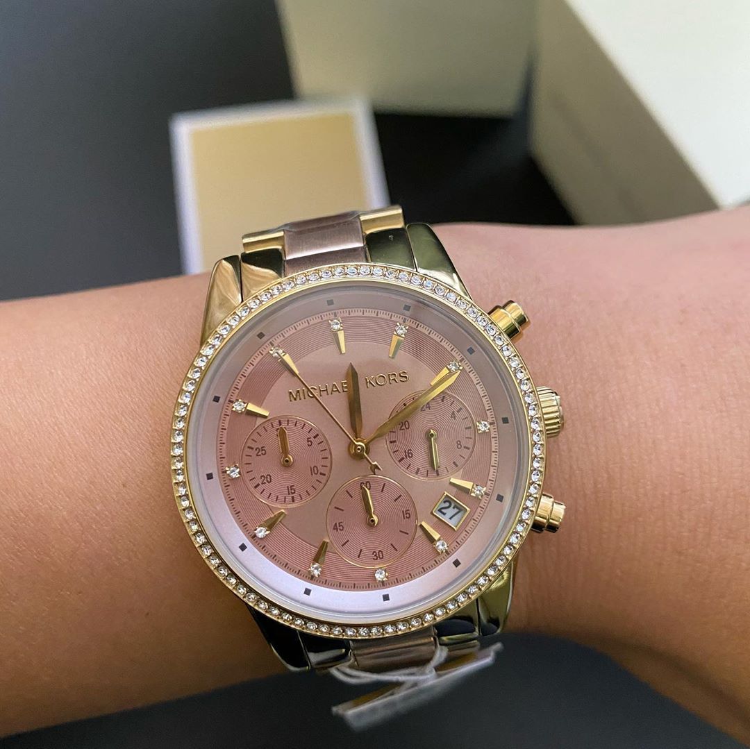 Buy Michael Kors Ritz Chronograph Gold Dial Two-tone Stainless Steel Womens Watch - Mk6475 in Pakistan