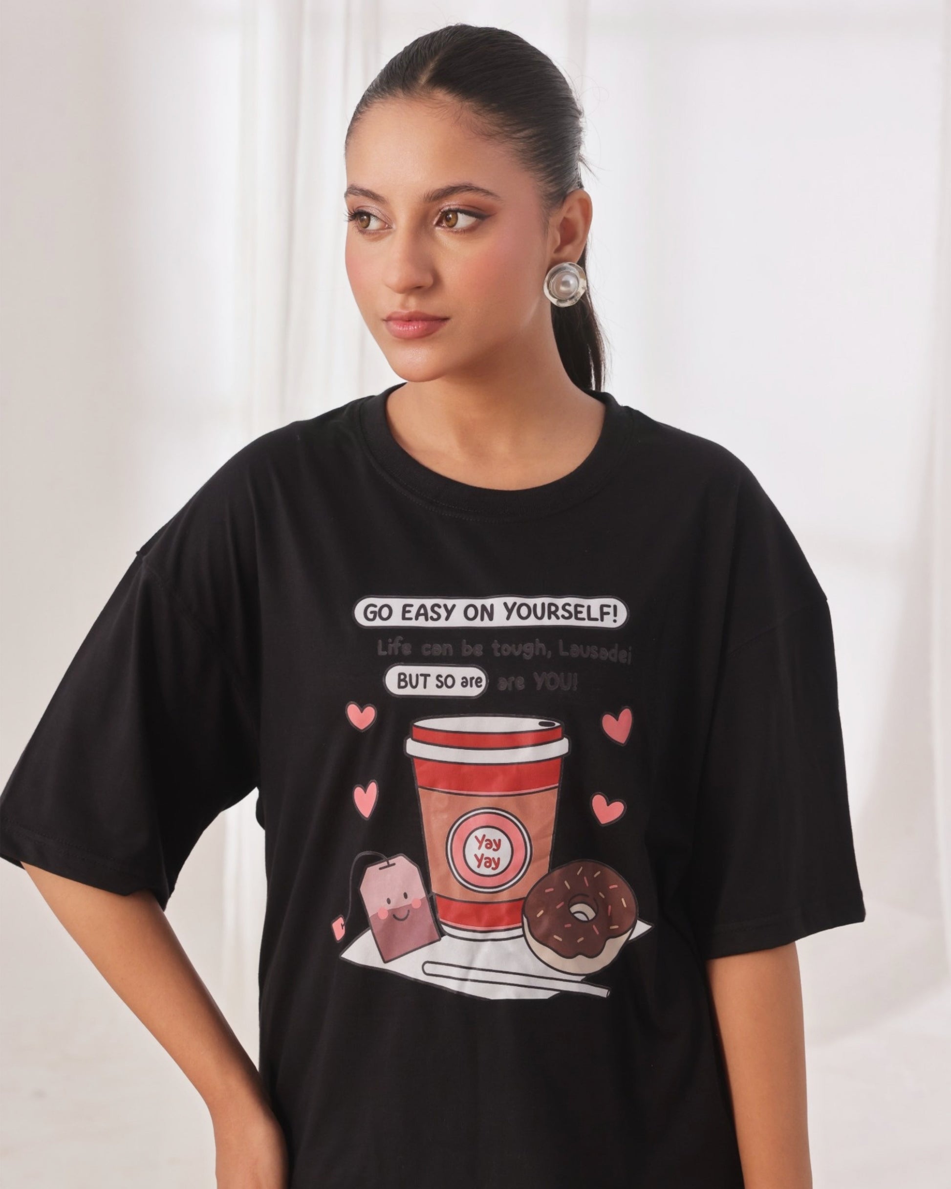Buy Drop Shoulder Graphic Tee - Go Easy Black in Pakistan