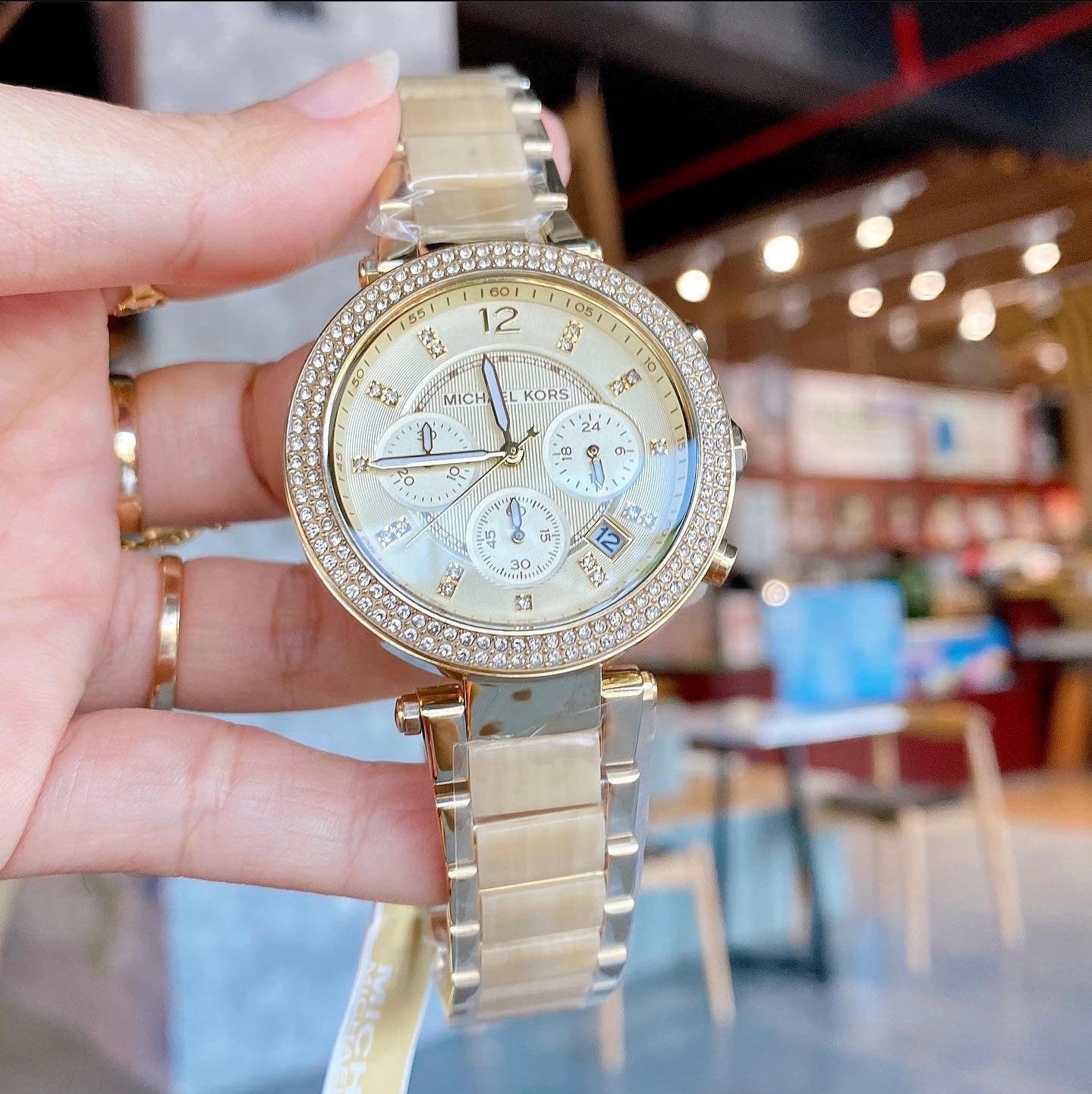 Buy Michael Kors Parker Chronograph Champagne Gold Dial Gold Steel Strap Ladies Watch - Mk5632 in Pakistan