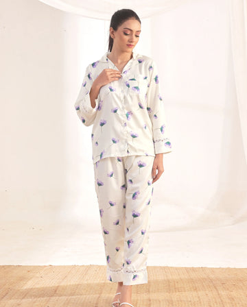 Buy Sajiero Silk Pajama Suit - Floral Haze in Pakistan