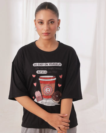Buy Drop Shoulder Graphic Tee - Go Easy Black in Pakistan