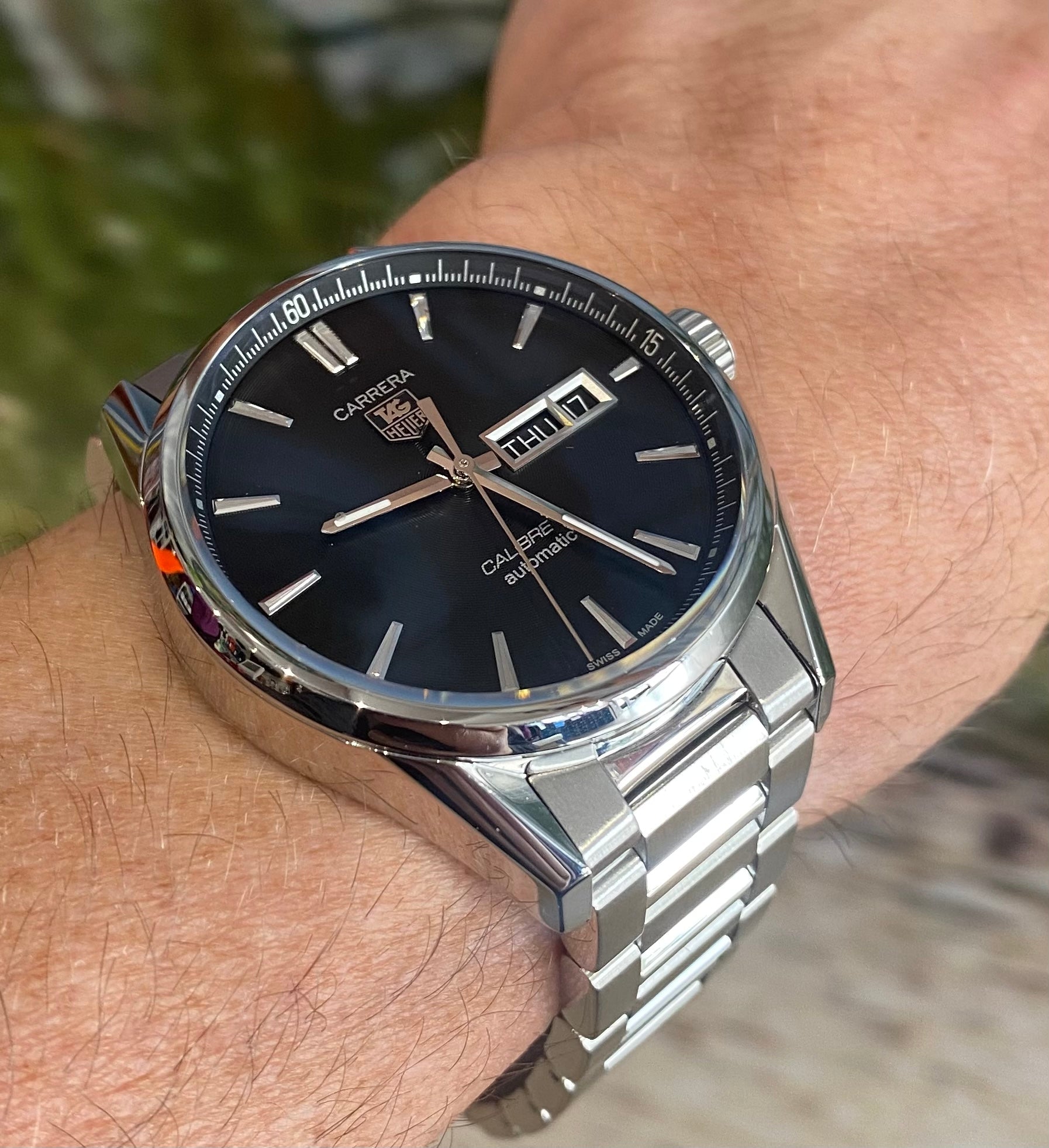 Buy Tag Heuer Carrera Calibre 5 Black Dial Silver Steel Strap Watch for Men - WAR201A.BA0723 in Pakistan