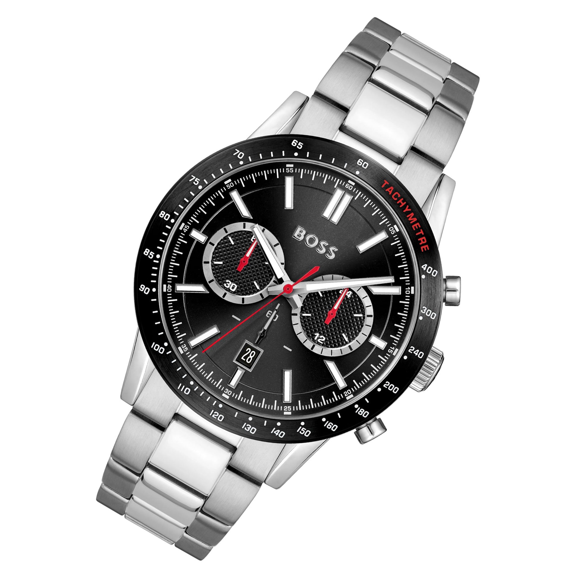 Buy Hugo Boss Mens Allure Chronograph Black Dial Silver Stainless Steel Strap Watch - 1513922 in Pakistan