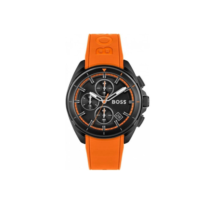 Buy Hugo Boss Volane Chronograph Black Dial Orange Rubber Strap Mens Watch 45mm 5ATM - 1513957 in Pakistan