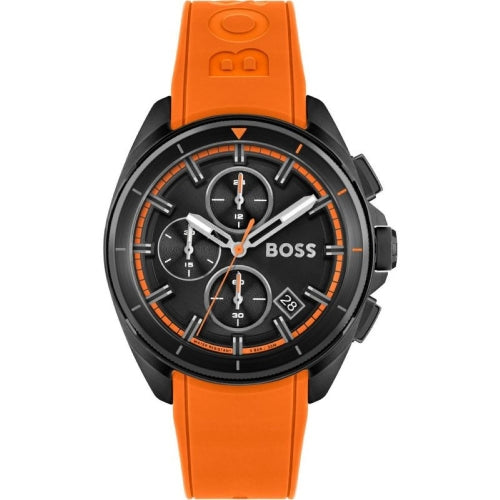 Buy Hugo Boss Volane Chronograph Black Dial Orange Rubber Strap Mens Watch 45mm 5ATM - 1513957 in Pakistan