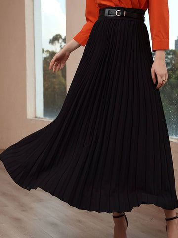 Buy SHEIN Modely Solid High Waist Pleated Skirt in Pakistan