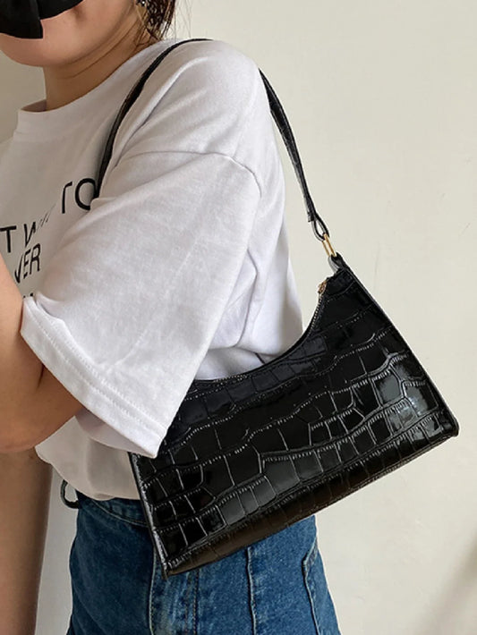 Buy SHEIN Crocodile Embossed Shoulder Bag, Fashion Retro Zipper Bag Casual Waterproof Handbag in Pakistan