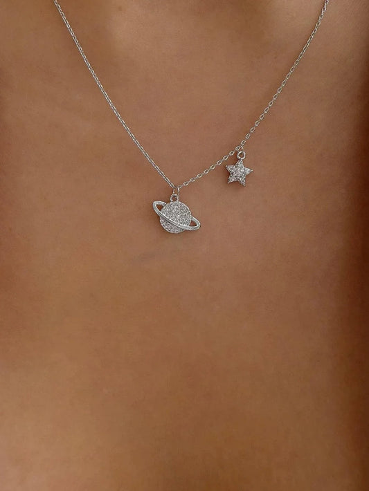 Buy Shein Rhinestone Planet Charm Necklace in Pakistan