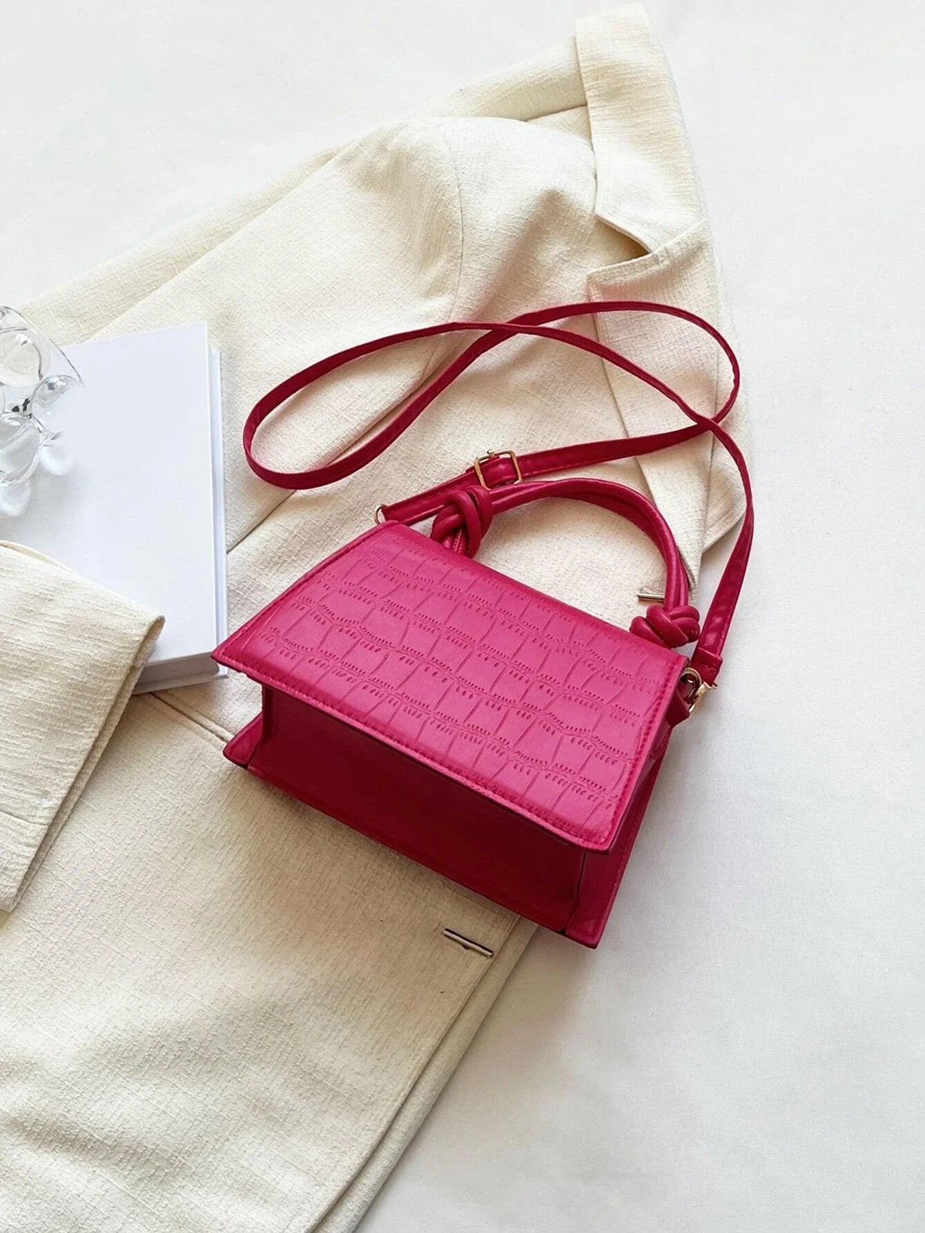 Buy SHEIN Mini Crocodile Embossed Neon Pink Flap Square Bag in Pakistan
