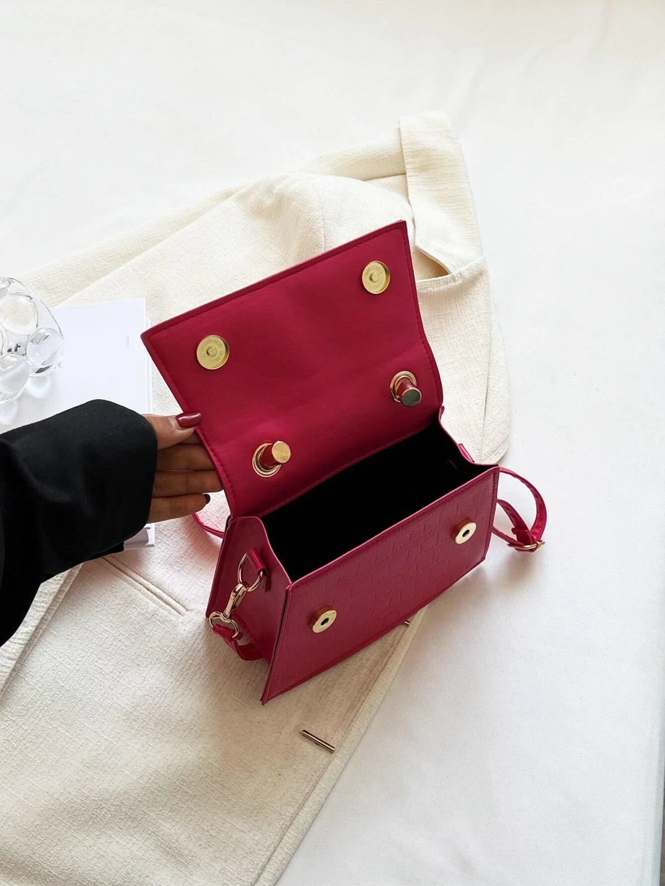 Buy SHEIN Mini Crocodile Embossed Neon Pink Flap Square Bag in Pakistan