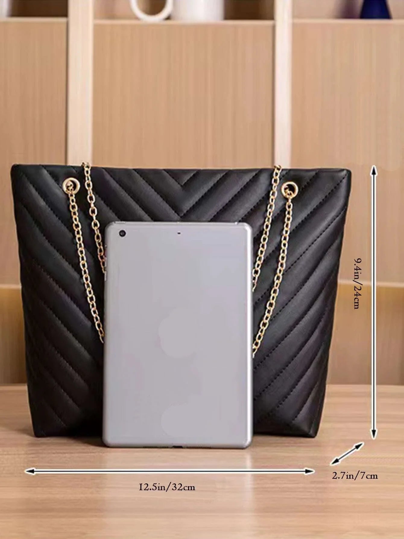 Buy SHEIN Trendy Chain Tote Bag, Women's Large Capacity Shoulder Bag, Simple Solid Color Handbag Chevron Chain Shoulder Tote Bag in Pakistan
