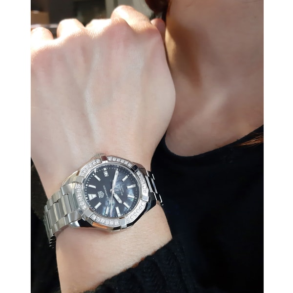 Buy Tag Heuer Aquaracer Black Dial with Diamonds Silver Steel Strap Watch for for Women - WAY131P.BA0748 in Pakistan