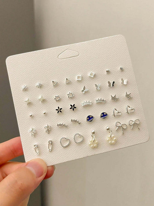 Buy SHEIN 1 Set Of 20 Pairs Of Planet Series Exquisite Earrings Zinc Alloy Butterfly Crown Earring Set For Women's Daily Use in Pakistan