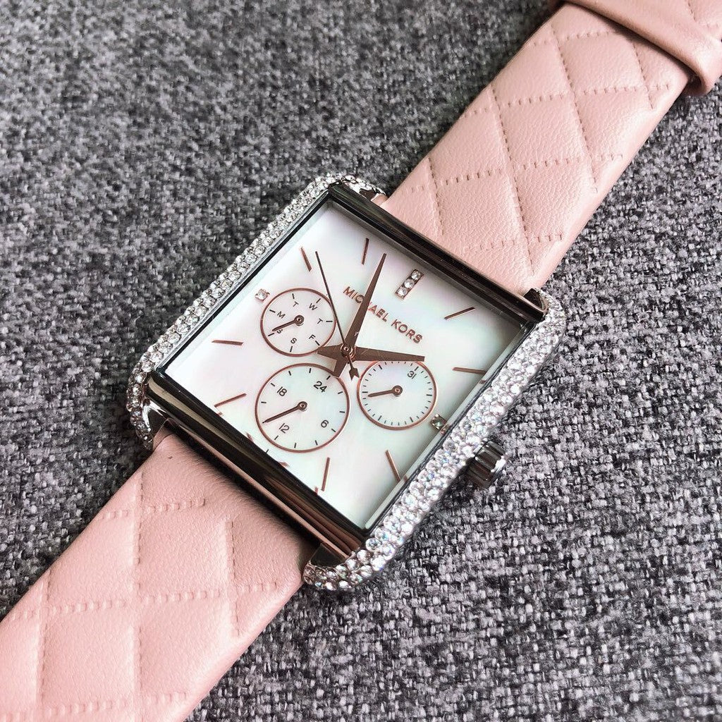 Buy Michael Kors Drew Silver Glitz Mother Of Pearl Dial Pink Leather Watch for Women - Mk2768 in Pakistan