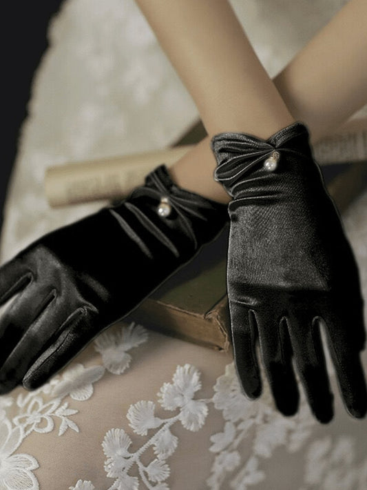 Buy SHEIN 1pair Women's French Vintage Black Pearl Gloves, Thin Sunscreen Party Satin Gloves For Formal Occasions in Pakistan
