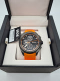 Buy Hugo Boss Volane Chronograph Black Dial Orange Rubber Strap Mens Watch 45mm 5ATM - 1513957 in Pakistan