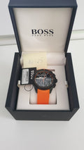 Buy Hugo Boss Volane Chronograph Black Dial Orange Rubber Strap Mens Watch 45mm 5ATM - 1513957 in Pakistan