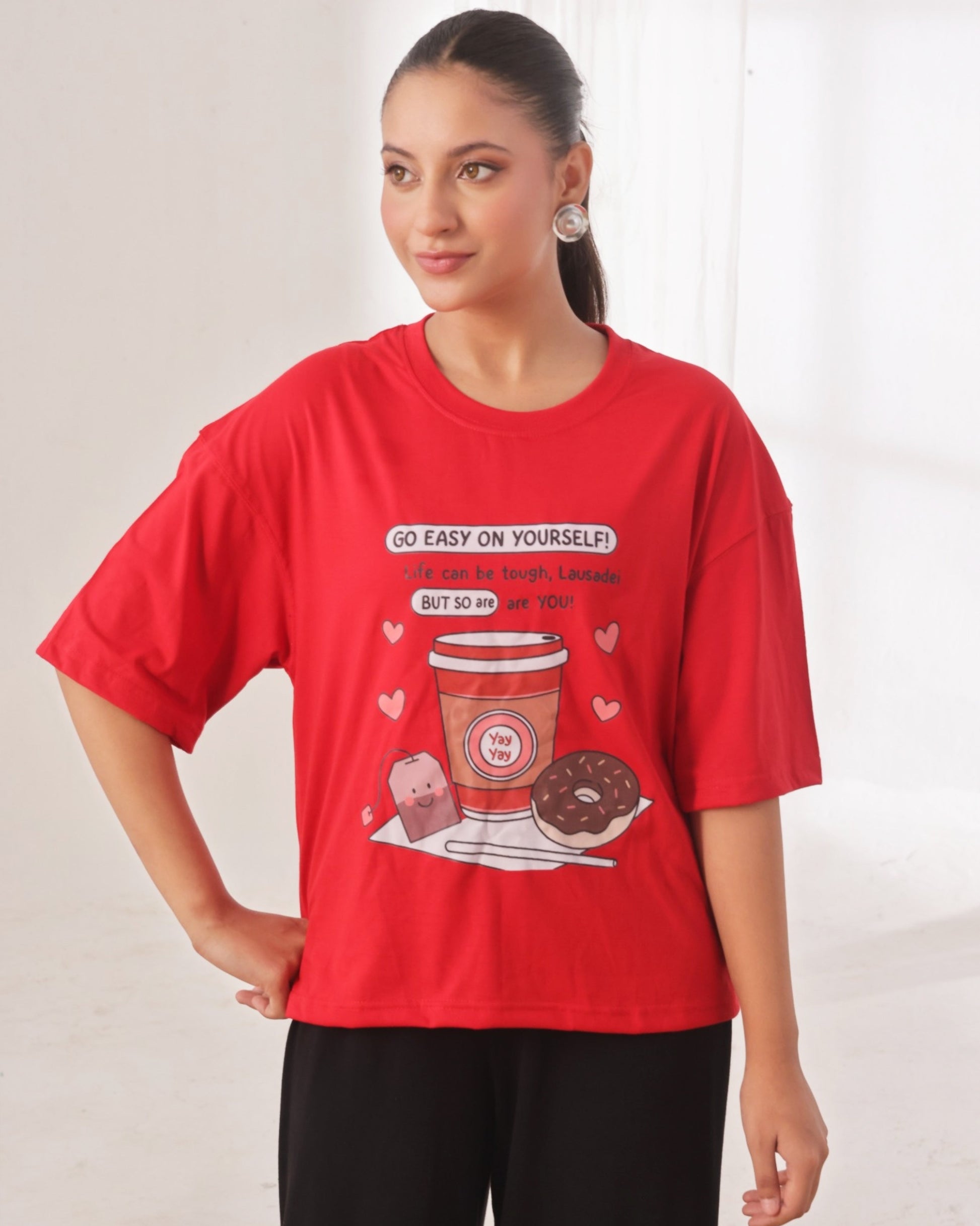 Buy Drop Shoulder Graphic Tee - Go Easy Red in Pakistan