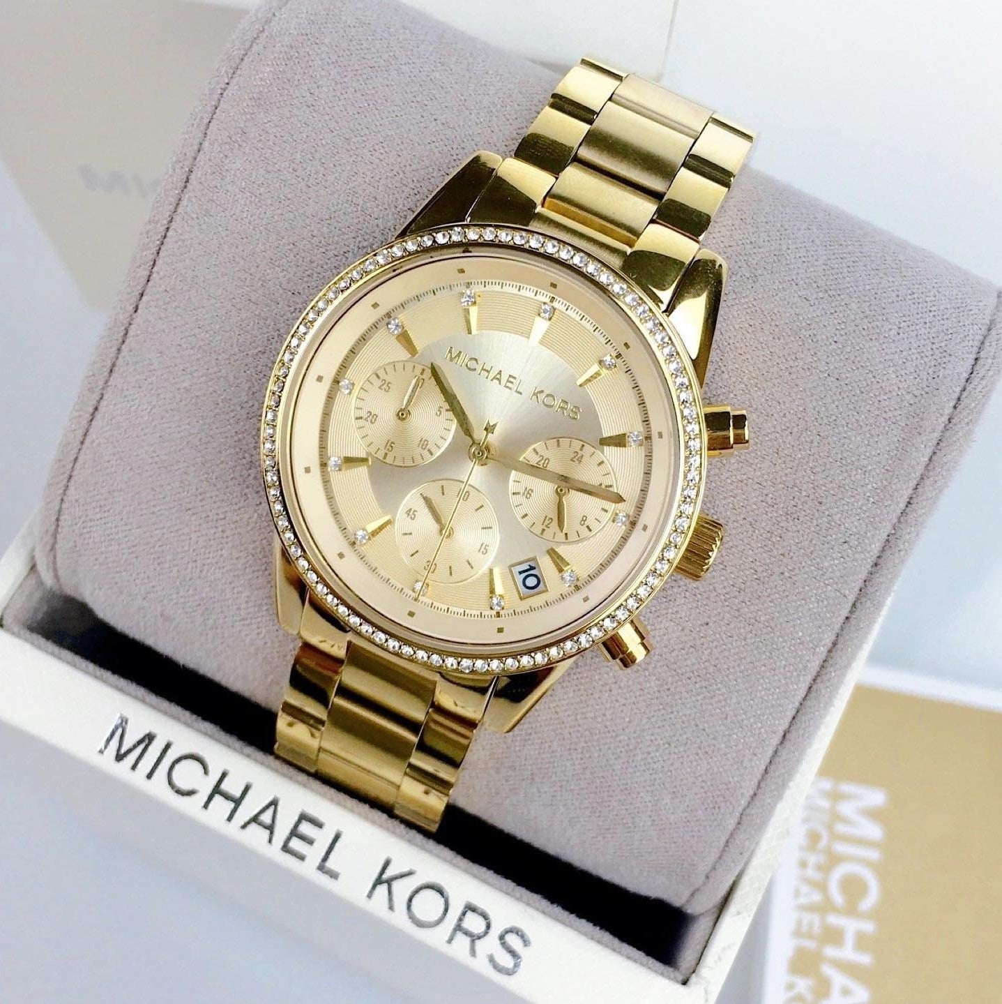 Buy Michael Kors Ritz Chronograph Gold Dial Gold Steel Strap Watch for Women - MK6356 in Pakistan