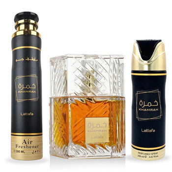Buy Lattafa Khamrah Gift Set (Edp 100ml+200ml Deo+ 300ml A/F) in Pakistan