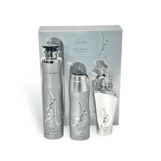 Buy Lattafa Maahir Legacy Gift Set(A/F 300ml+ Deo 200ml+ 100ml) in Pakistan