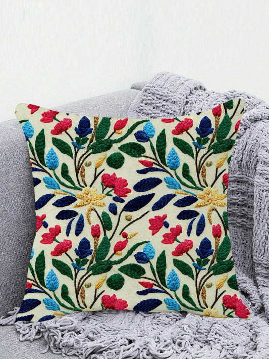 Buy SHEIN Abstract Floral & Leaves & Embroidered Pattern Print Double-sided Pillowcase With Digital Photography Image, Home Decor in Pakistan
