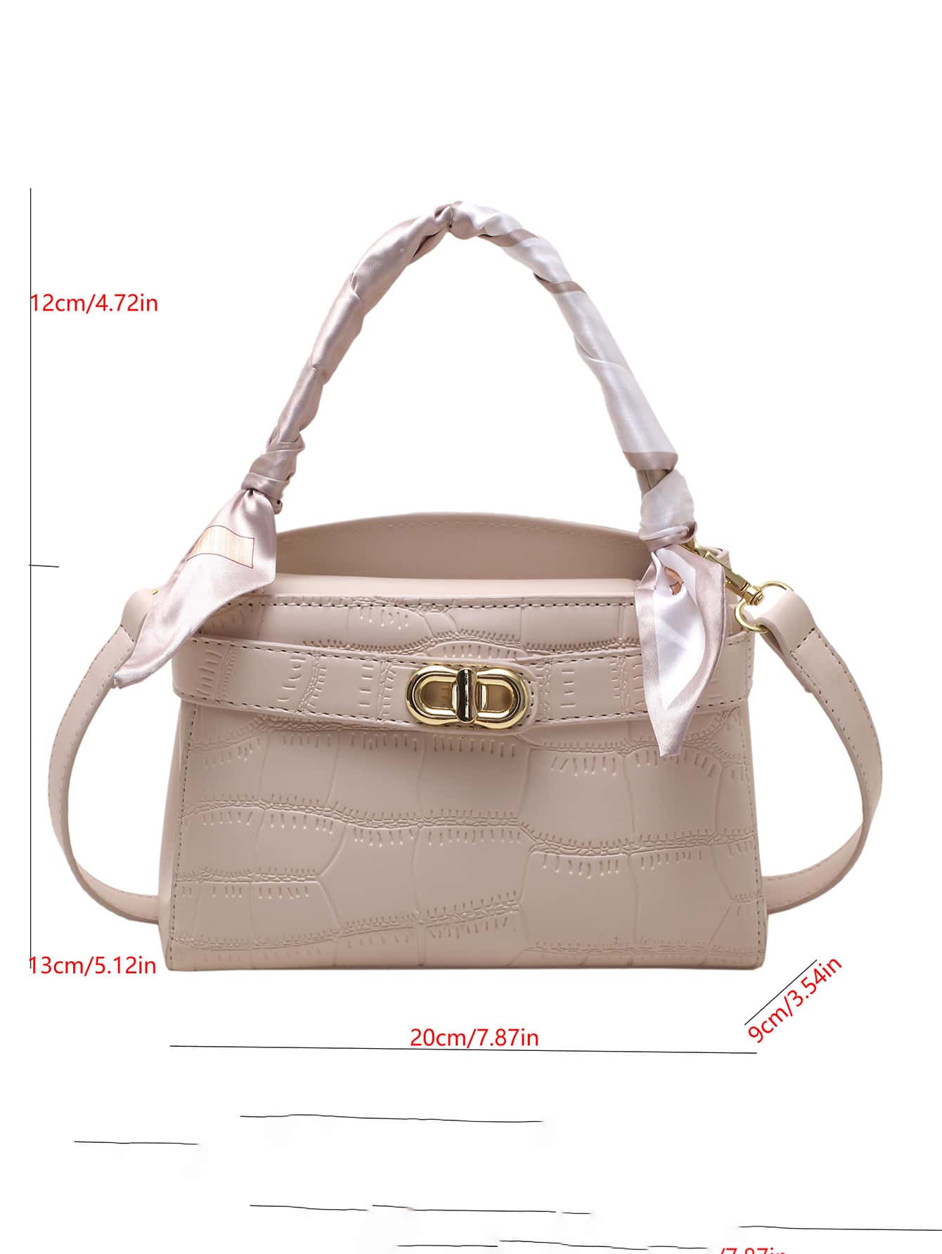 Buy SHEIN Bow Decor Elegant,,Old Money,Business Casual,Lightweight,Business Casual Mini Crocodile Embossed Twilly Scarf Decor Twist Lock Square Bag in Pakistan