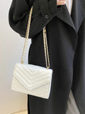 Buy SHEIN Chevron Detail Chain Square Bag, Minimalist Flap Shoulder Bag in Pakistan