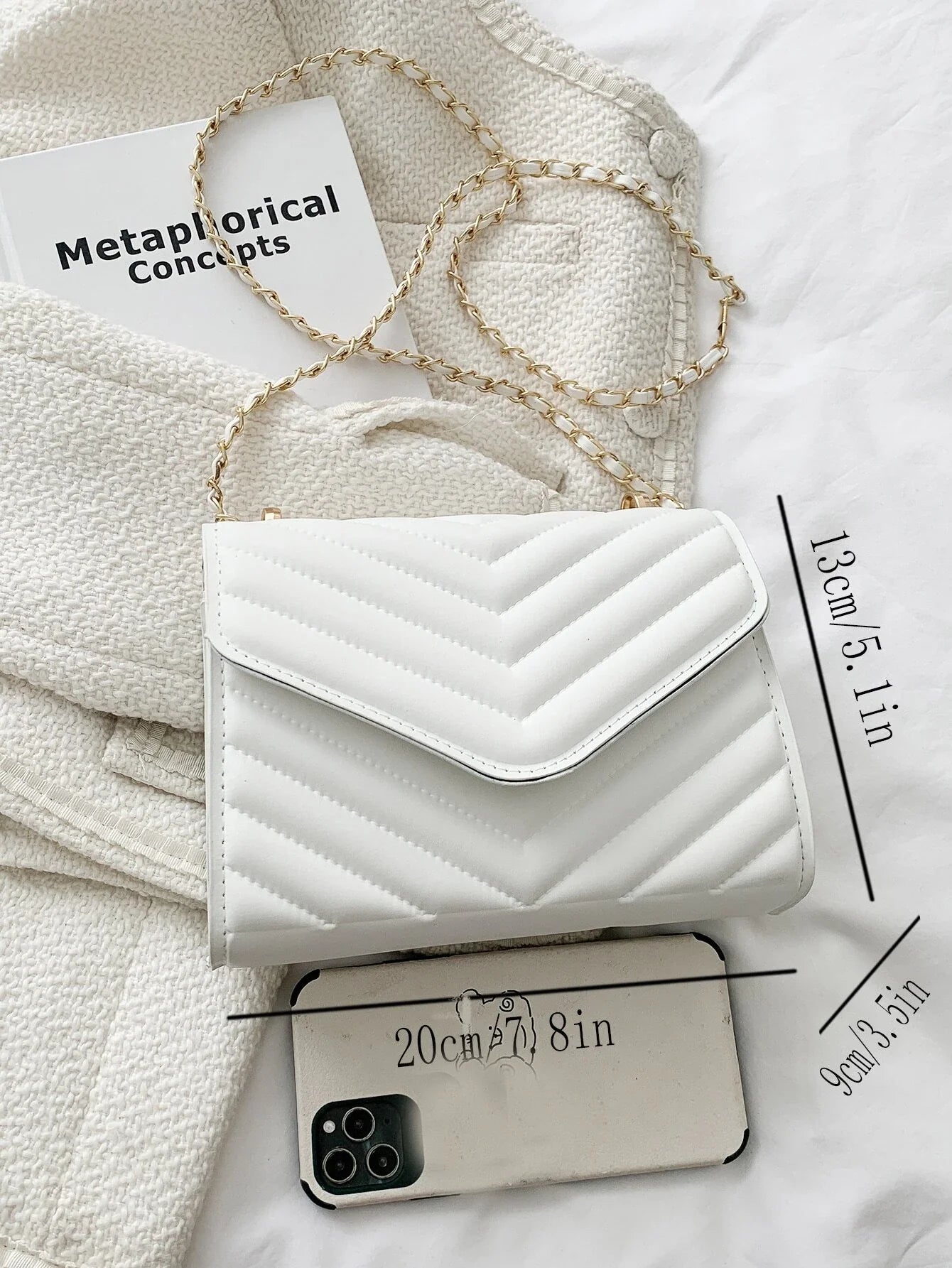 Buy SHEIN Chevron Detail Chain Square Bag, Minimalist Flap Shoulder Bag in Pakistan