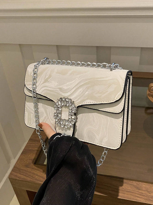 Buy SHEIN Fashionable And Versatile Solid Color PU Shoulder Bag, Casual And Simple Double-Layered Chain Square Bag in Pakistan