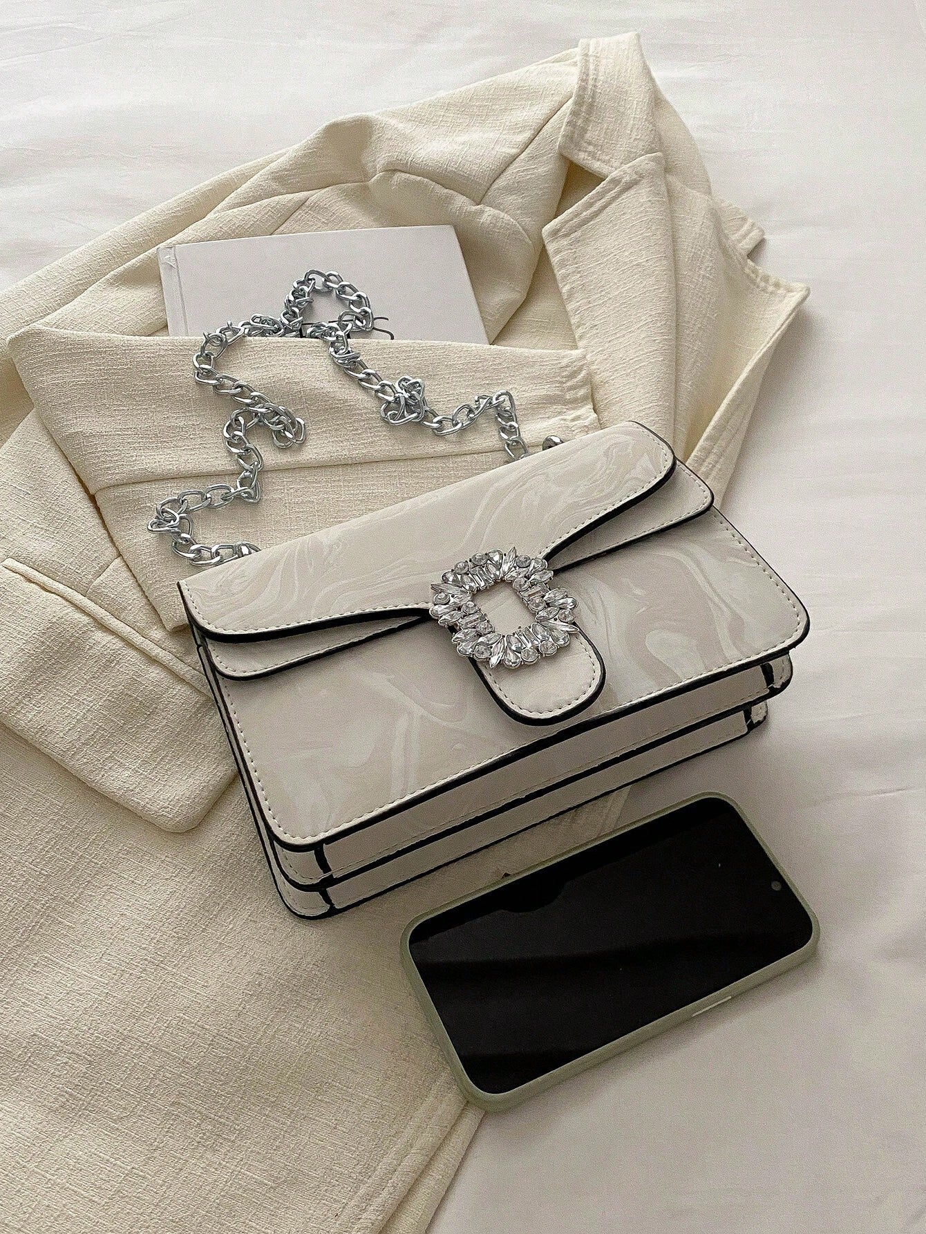 Buy SHEIN Fashionable And Versatile Solid Color PU Shoulder Bag, Casual And Simple Double-Layered Chain Square Bag in Pakistan