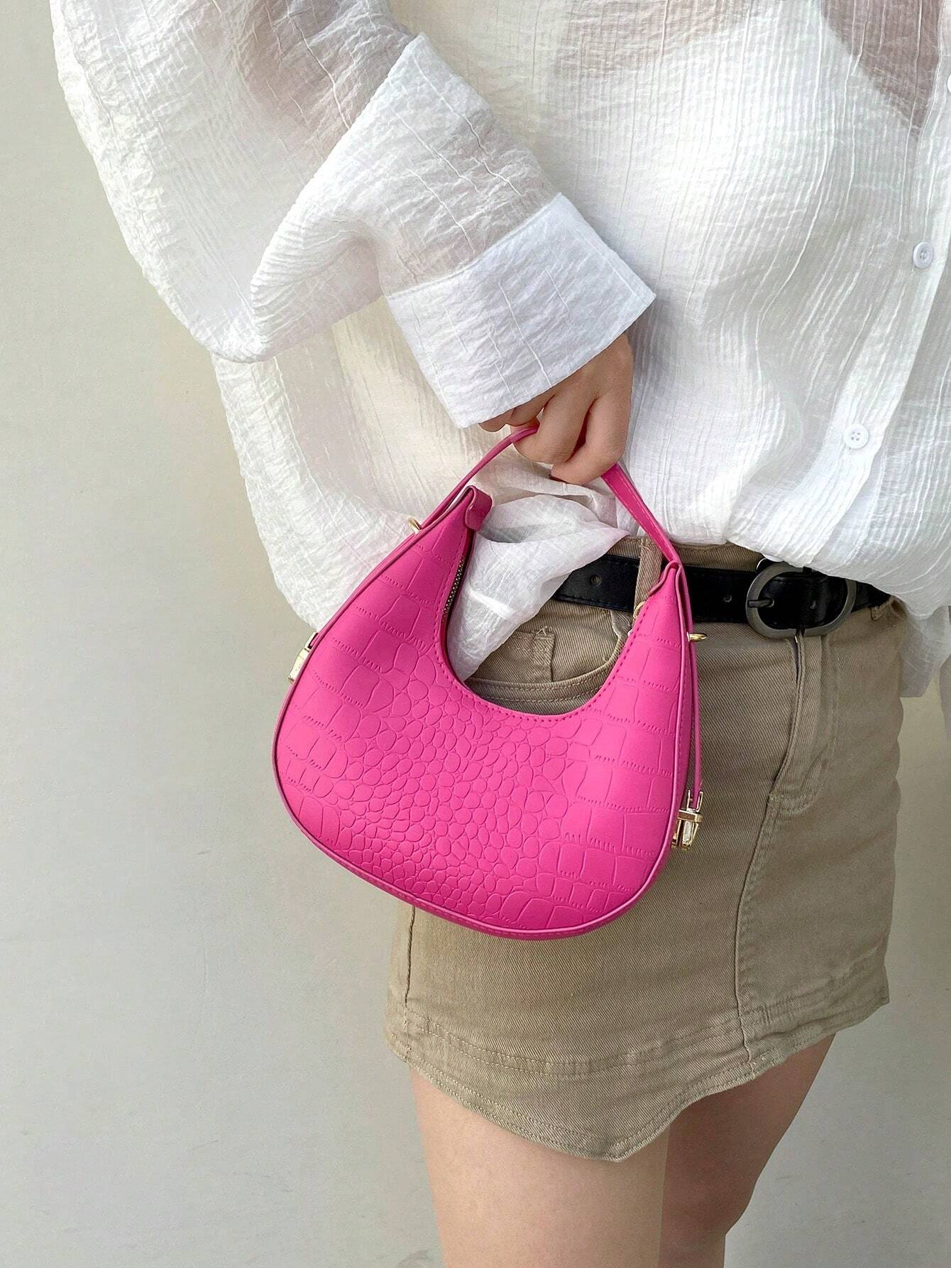 Buy SHEIN Fashionable Solid Color Crocodile Pattern Shoulder Bag in Pakistan