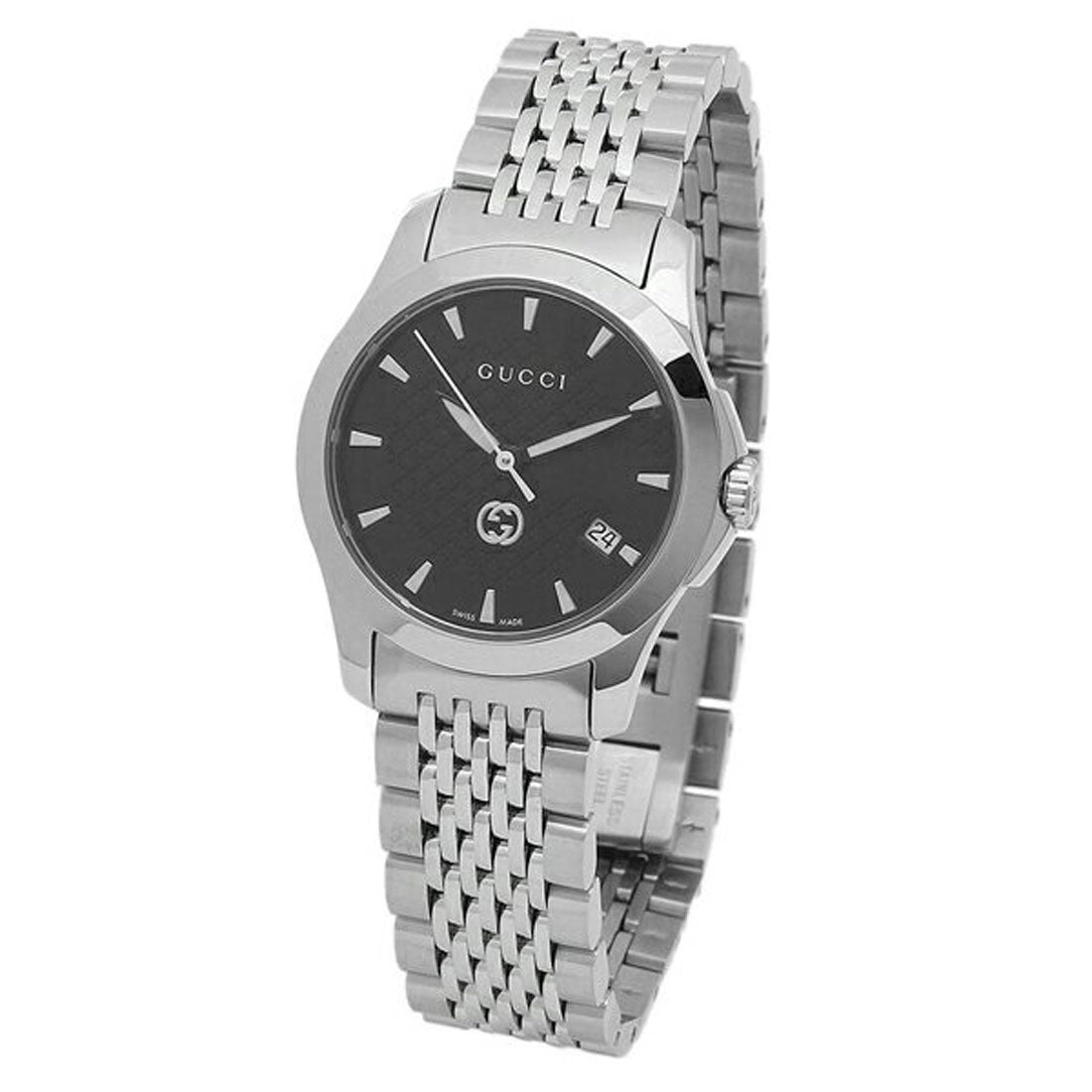 Buy Gucci Women's Swiss Made Quartz Silver Stainless Steel Black Dial 27mm Watch YA1265006 in Pakistan