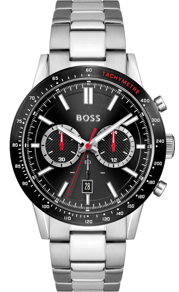 Buy Hugo Boss Mens Allure Chronograph Black Dial Silver Stainless Steel Strap Watch - 1513922 in Pakistan