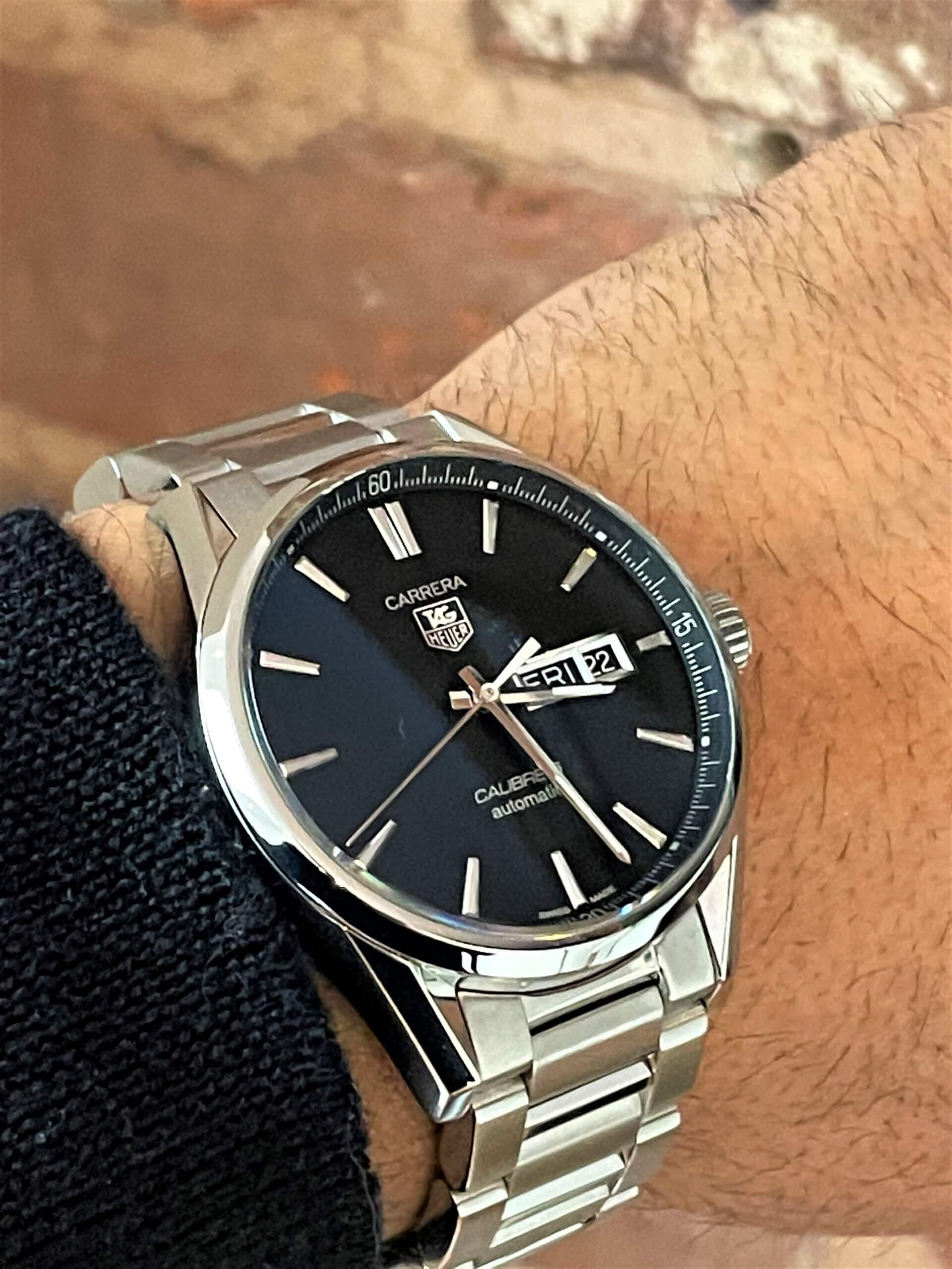 Buy Tag Heuer Carrera Calibre 5 Black Dial Silver Steel Strap Watch for Men - WAR201A.BA0723 in Pakistan