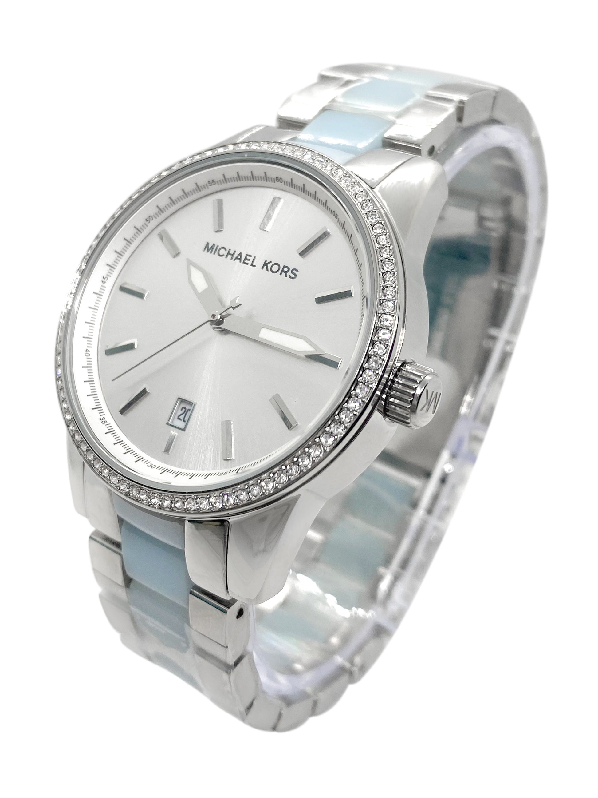 Buy Michael Kors Blue & Silver Steel Strap Silver Dial Women's Watch - Mk6348 in Pakistan