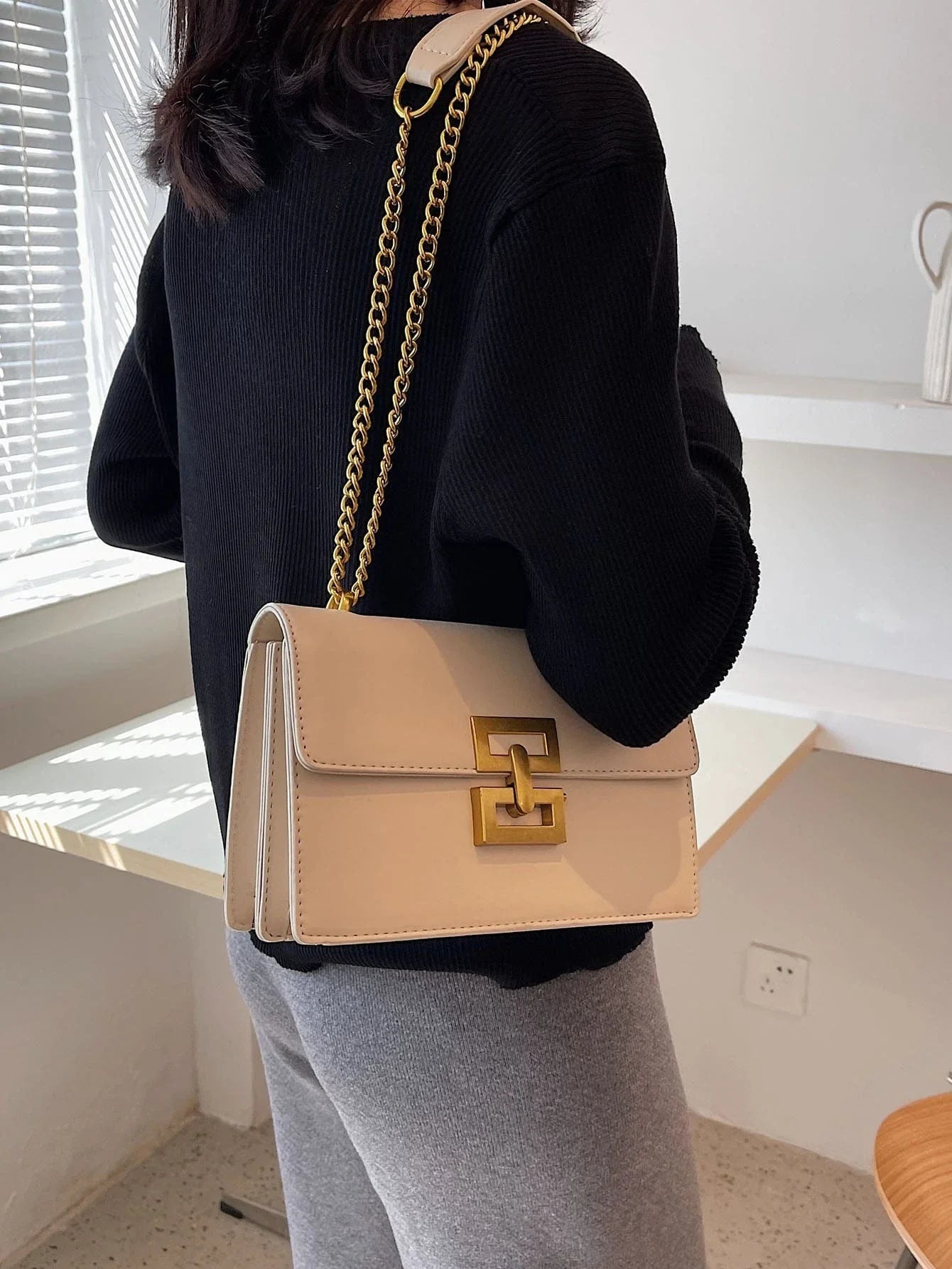 Buy SHEIN Lightweight,Business Casual Minimalist Chain Flap Square Bag in Pakistan