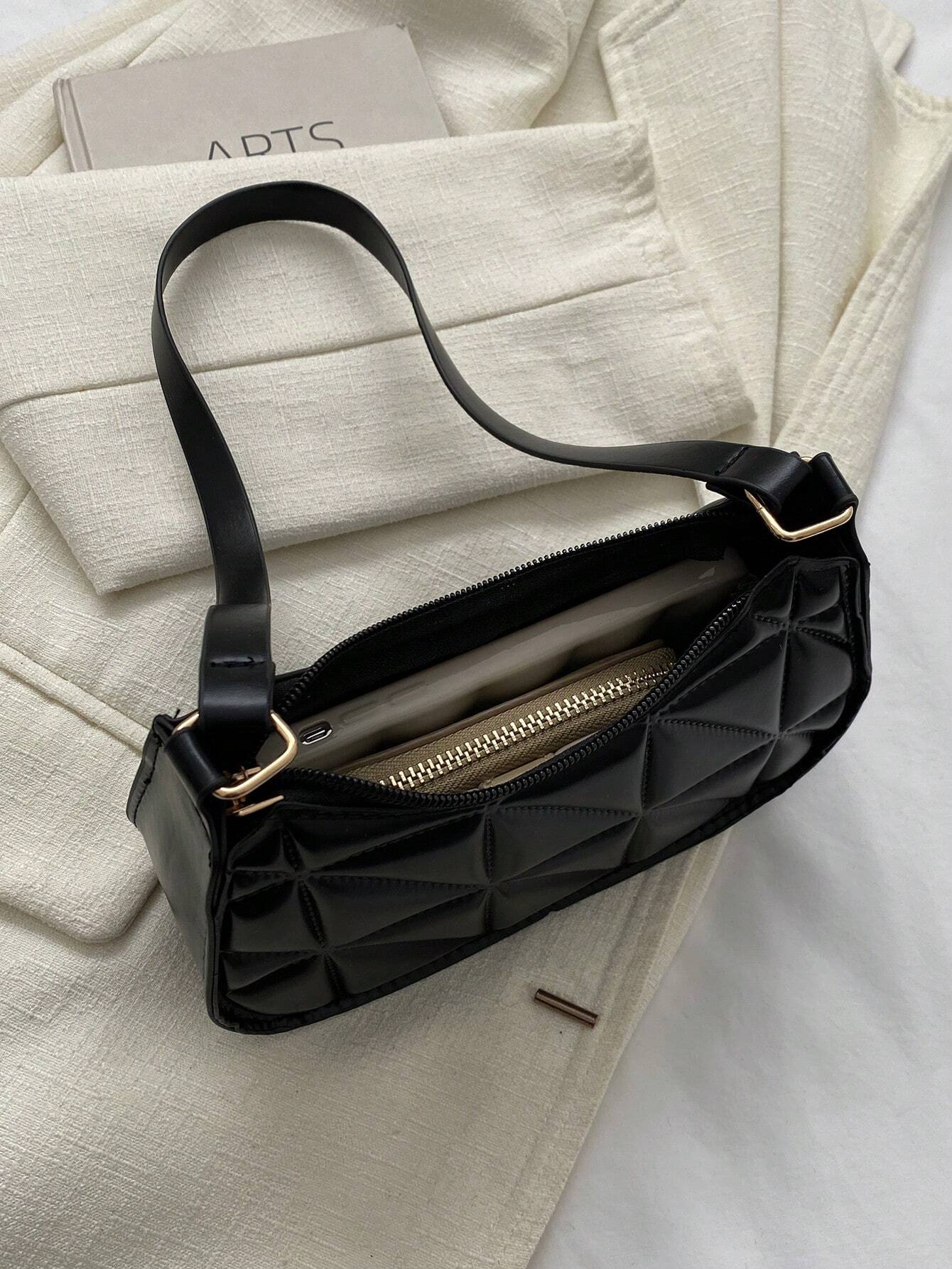 Buy SHEIN Lightweight,Business Casual New Arrival Ladies' Black Pu Material Plaid Zipper Shoulder Bag in Pakistan