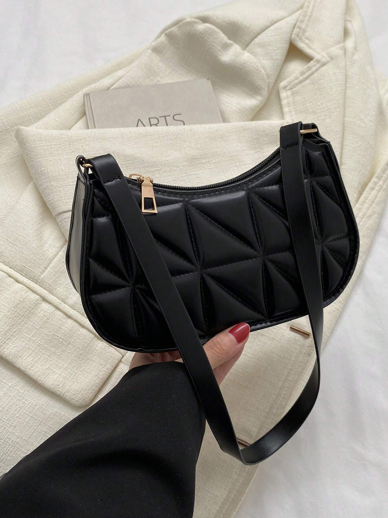 Buy SHEIN Lightweight,Business Casual New Arrival Ladies' Black Pu Material Plaid Zipper Shoulder Bag in Pakistan