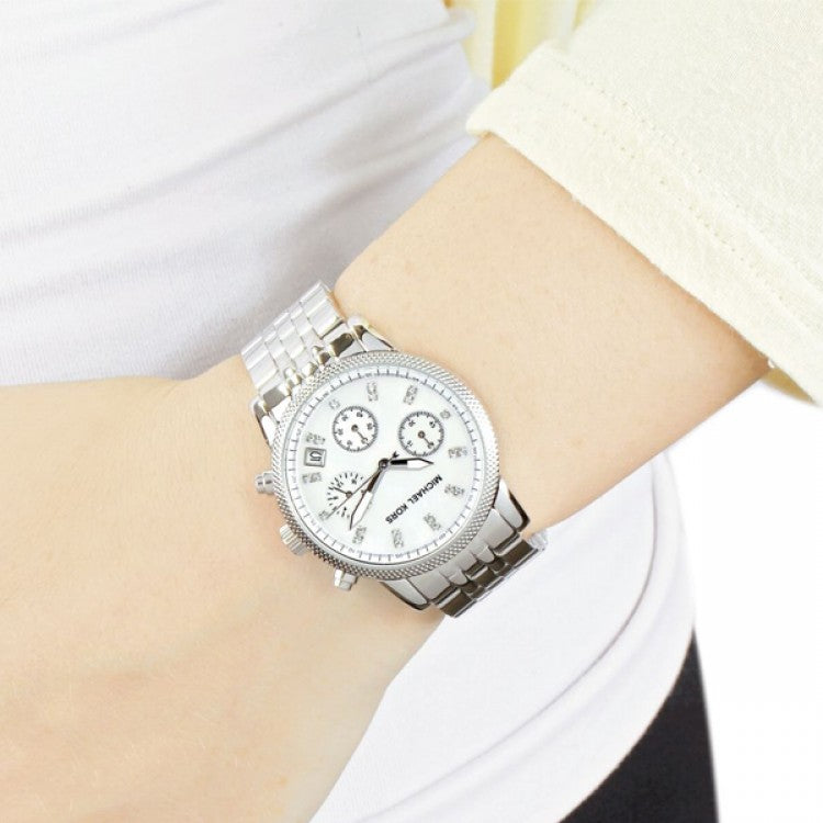 Buy Michael Kors Chronograph Mother Of Pearl Dial Silver Strap Ladies Watch - Mk5020 in Pakistan