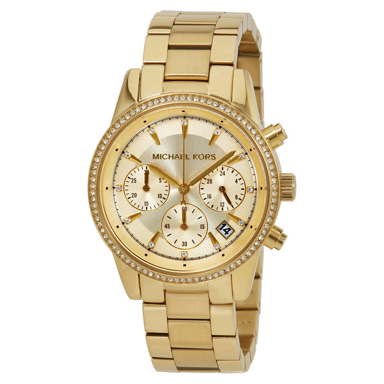 Buy Michael Kors Ritz Chronograph Gold Dial Gold Steel Strap Watch for Women - MK6356 in Pakistan