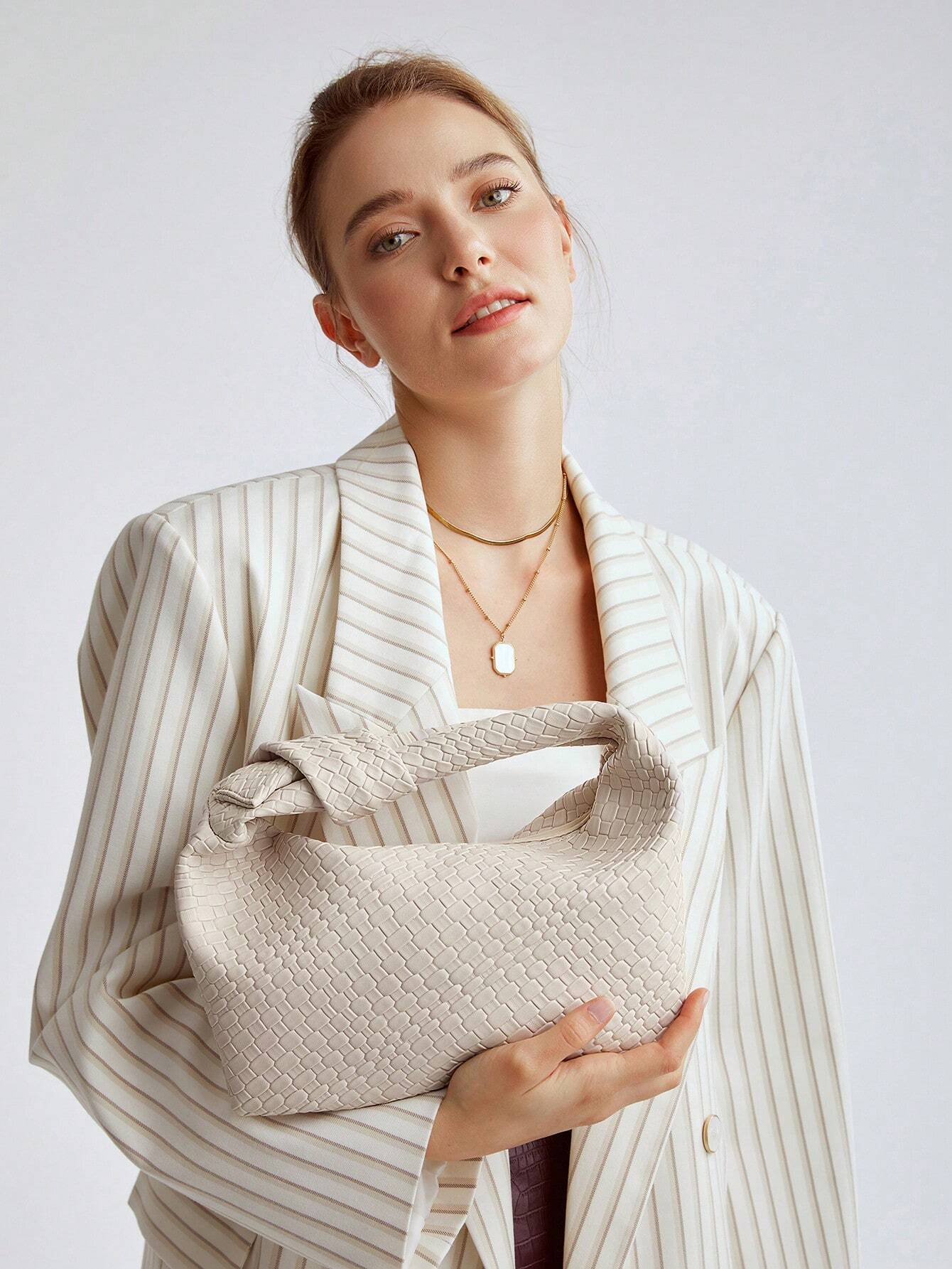 Buy SHEIN MOTF PREMIUM WOMEN'S MINIMALIST AND FASHIONABLE EMBOSSED ZIPPER TOP HANDLE BAG FOR COMMUTING in Pakistan