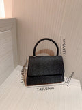 Buy SHEIN Mini Flap Square Bag Glitter Black Minimalist in Pakistan