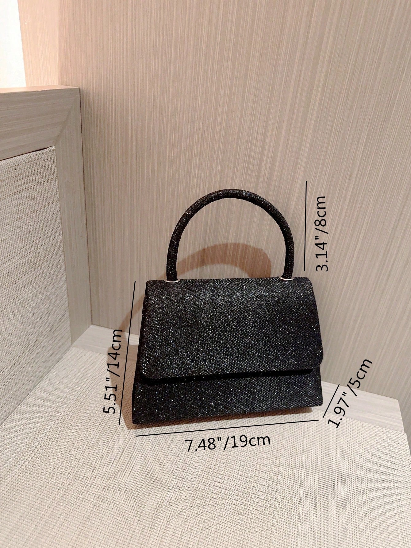 Buy SHEIN Mini Flap Square Bag Glitter Black Minimalist in Pakistan