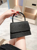Buy SHEIN Mini Flap Square Bag Glitter Black Minimalist in Pakistan