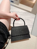 Buy SHEIN Mini Flap Square Bag Glitter Black Minimalist in Pakistan