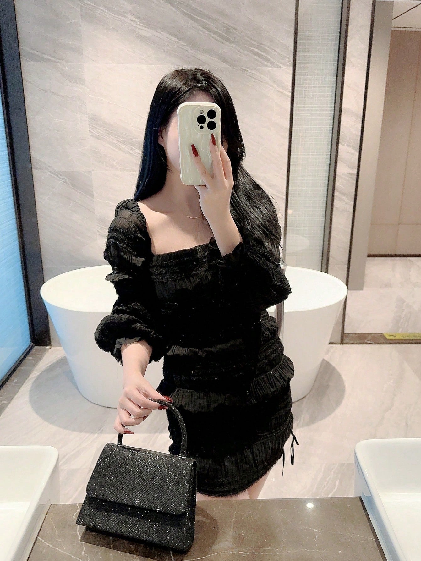 Buy SHEIN Mini Flap Square Bag Glitter Black Minimalist in Pakistan