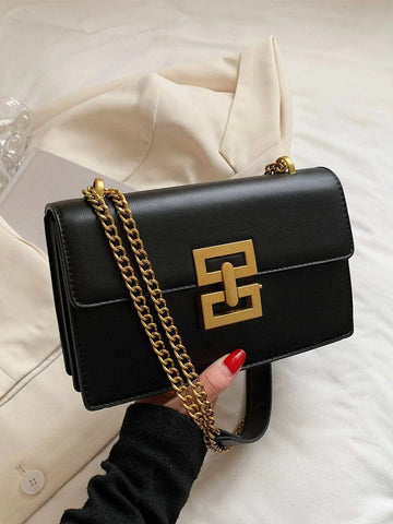 Buy SHEIN Minimalist Metal Decor Chain Shoulder Bag Elegant PU Crossbody Bag in Pakistan