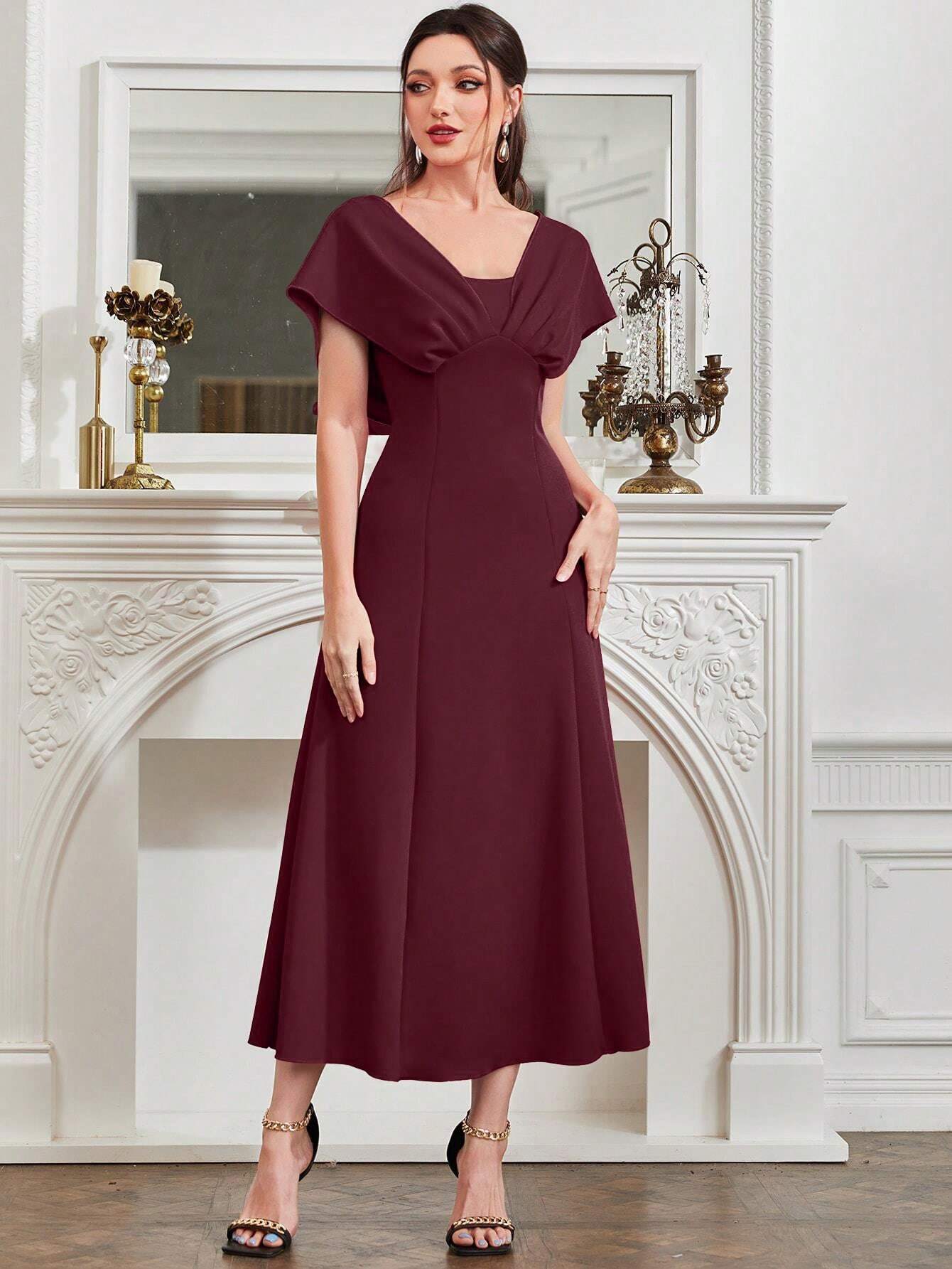 SHEIN Modely Burgundy Red Ladies' Solid Color Simple Arabian Daily Mod SHEIN Modely Burgundy Red Ladies' Solid Color Simple Arabian Daily Mod